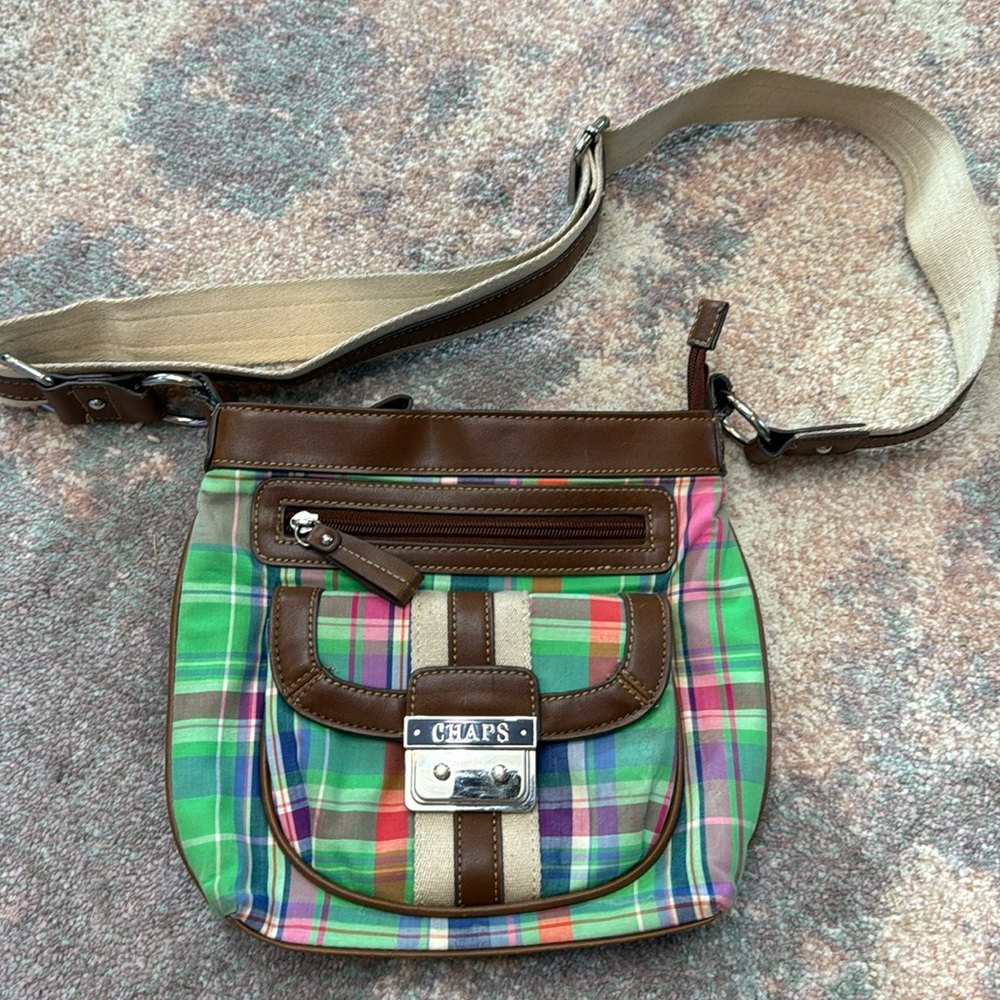 Multicolor Chaps shoulder bag with 4 exterior pockets and adjustable strap
